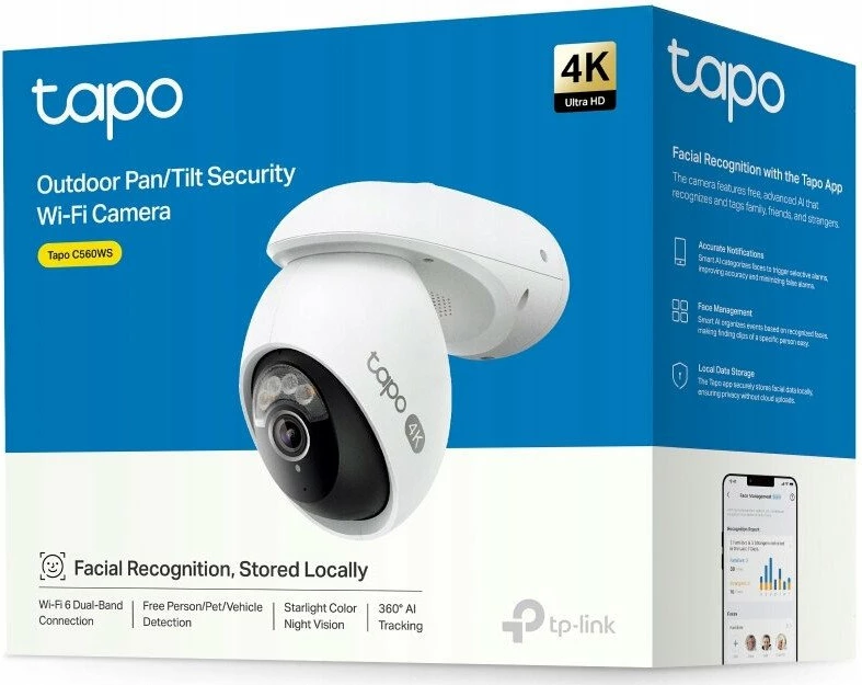 Kamerë sigurie IP TP-Link Tapo C560WS 8MP 4K 2160p Wi‑Fi IR 30m microSD, bardhë/zezë