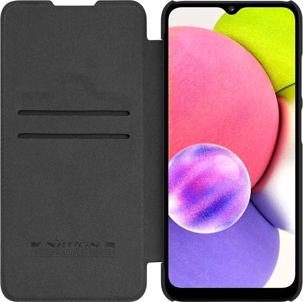 Mbështjellës Nillkin Qin për Samsung Galaxy A03s, lëkurë ekologjike, i zi