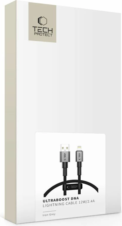 Kabllo Tech-Protect UltraBoost DNA USB-A në Lightning, 25 cm, Gri