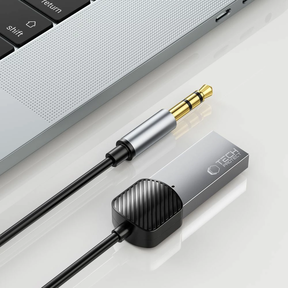 Adapter audio Bluetooth 3.5 mm, Tech-Protect UltraBoost, USB-A për furnizim, mikrofon, 1 m, gri