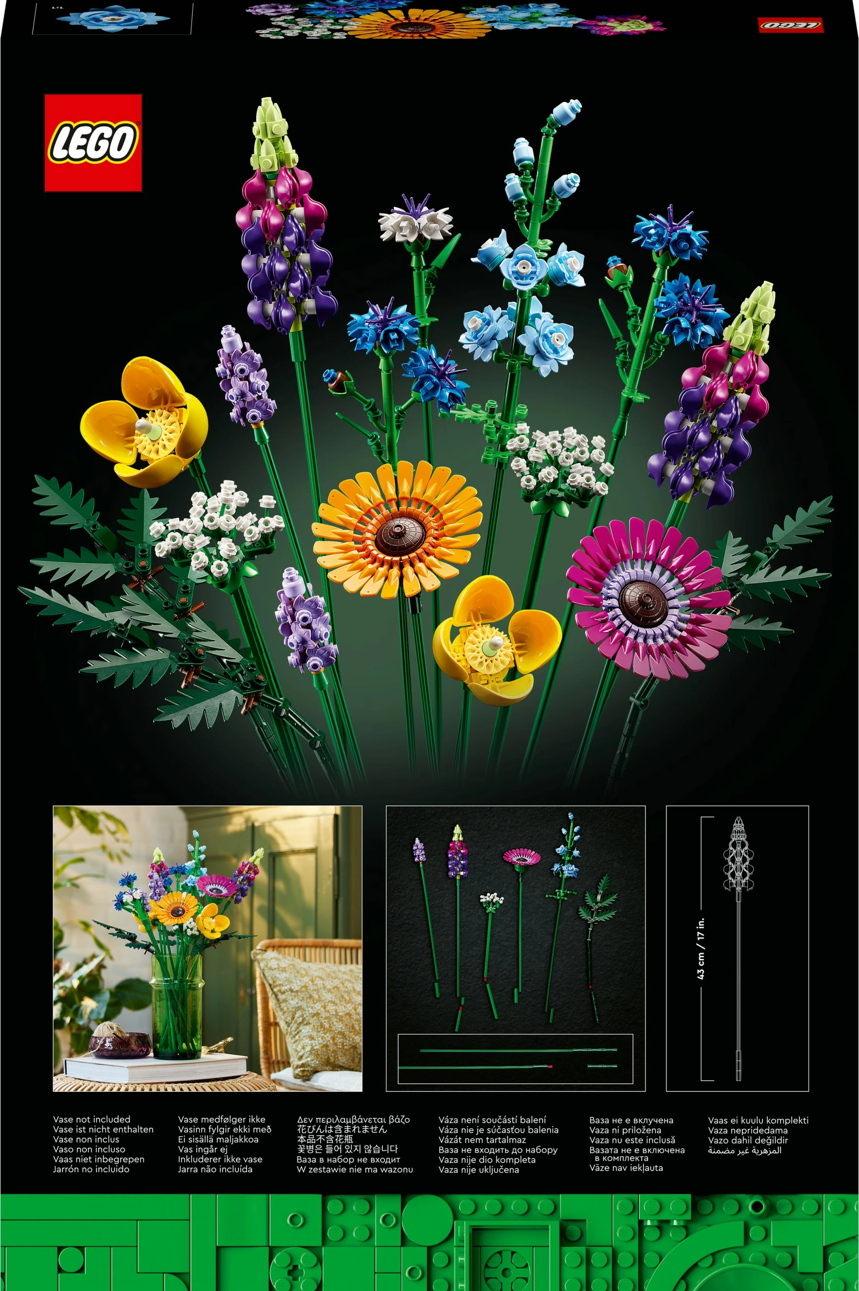 Set ndërtimi LEGO ICONS Wildflower Bouquet, 939 copë, shumëngjyrësh