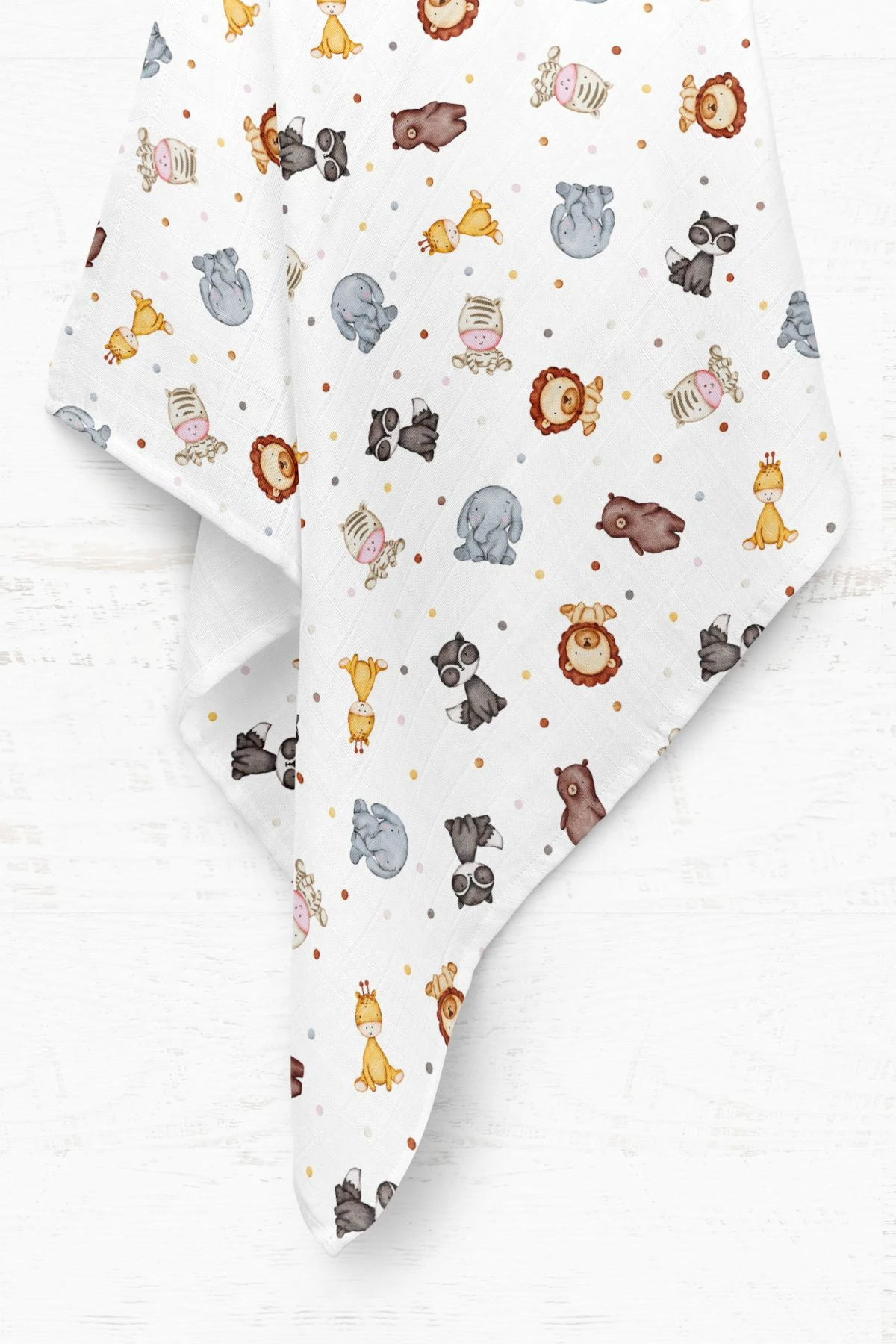 Batanije për bebe L'essentiel, Zoo, pambuk muslin, 75x100cm, ngjyrë e verdhë, kaltër, portokalli