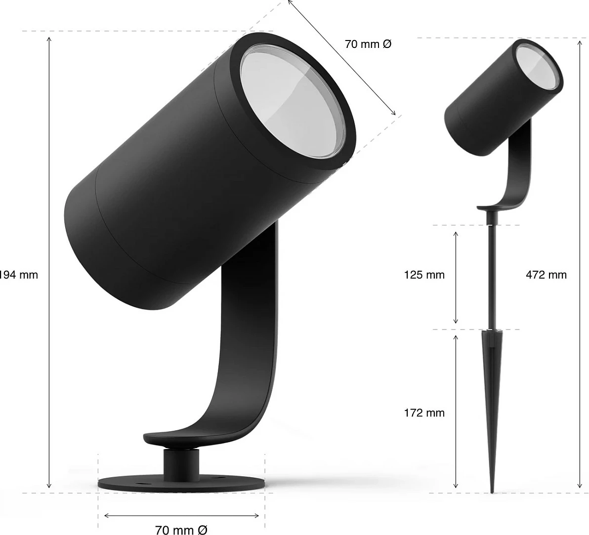 Dritë spot Philips Hue Lily Outdoor, Smart, LED, Alumini, E zezë