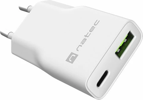 Karikues rrjeti Natec Ribera GaN Slim NUC-2376, 20W, 1x USB-A + 1x USB-C, 3A, i bardhë