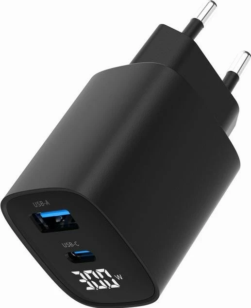 Mbushës Gembird USB QC3.0 Type-C 30W PD LCD, i zi