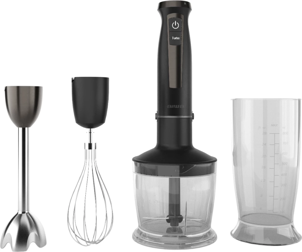 blender shkop AIWA KENKIRI 1500 Plus ABL-1500P, 1500 W, 40 shpejtësi + Turbo, 6 thika Titanium, me grirës 500 ml + rrahëse inox + gotë matëse 800 ml, zi/inoks