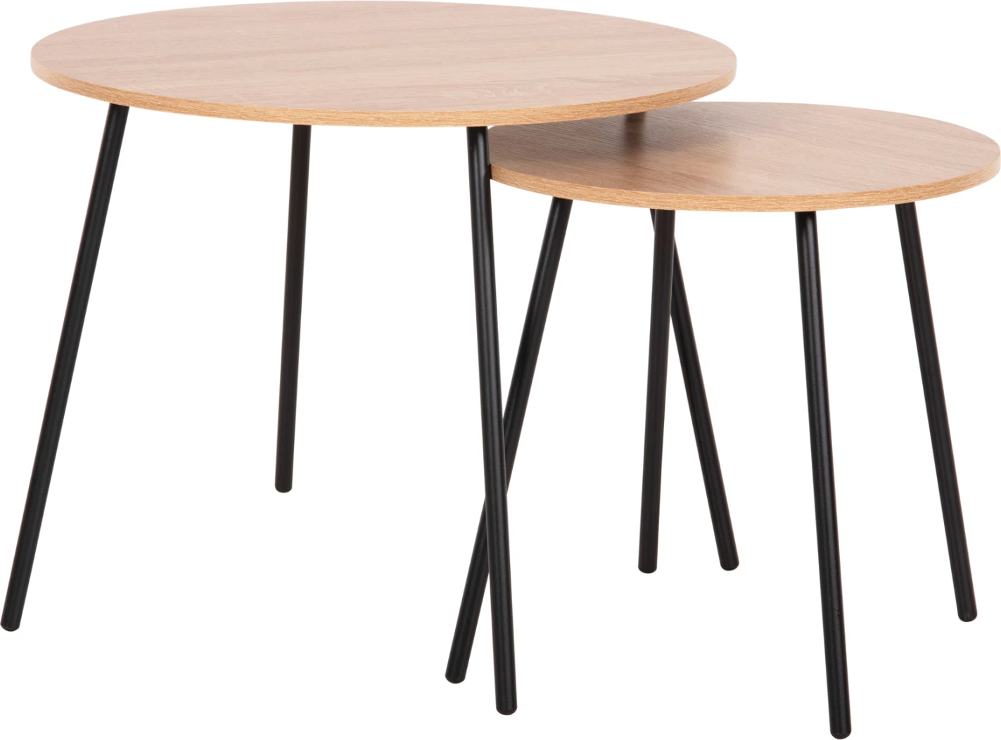 Tavolina kafeje 2 copë, të rrumbullakëta, CUPPER, FH9878.01, melaminë në ngjyrë SONAMA-metal i zi, Φ55x45H cm