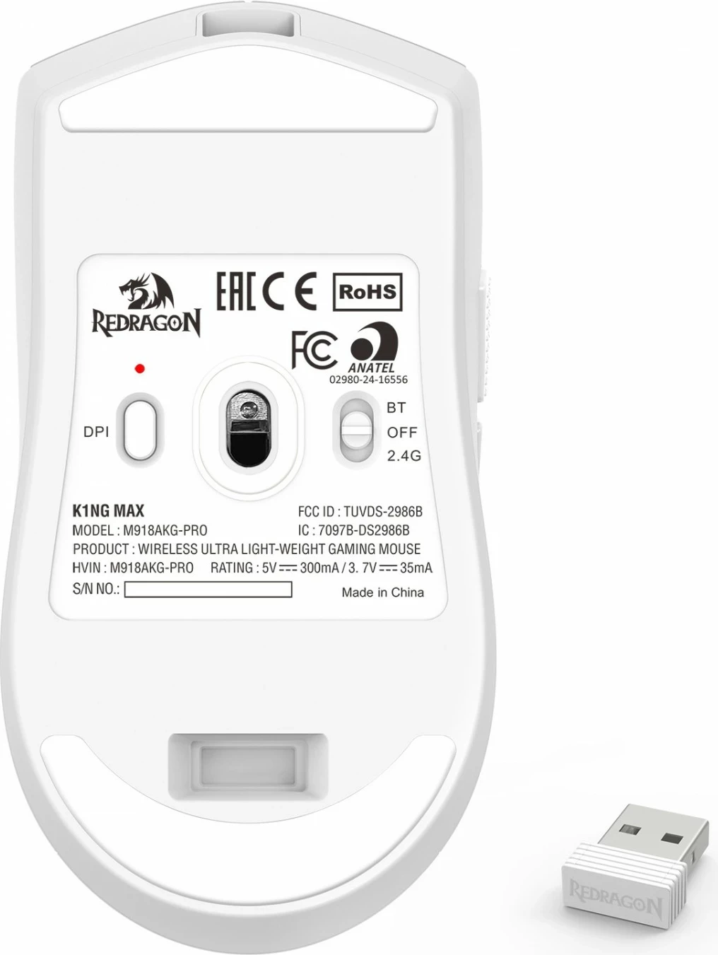 Maus Redragon M918-AKG-PRO K1NG PRO MAX 1K, i bardhë-zi