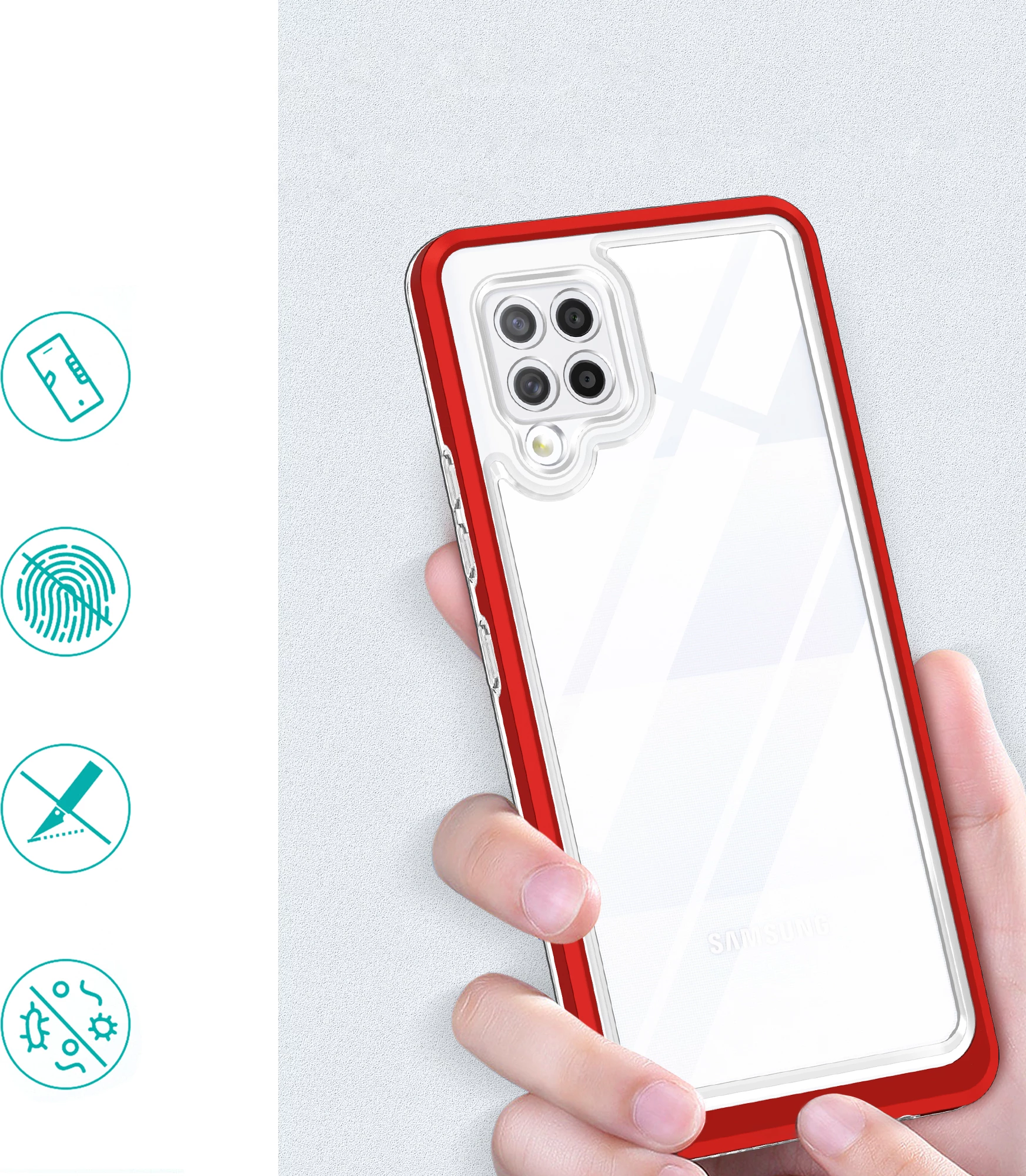 Mbështjellës Hurtel Hybrid Armor Clear 3in1 për Samsung Galaxy A42 5G, Transparent me të kuqe