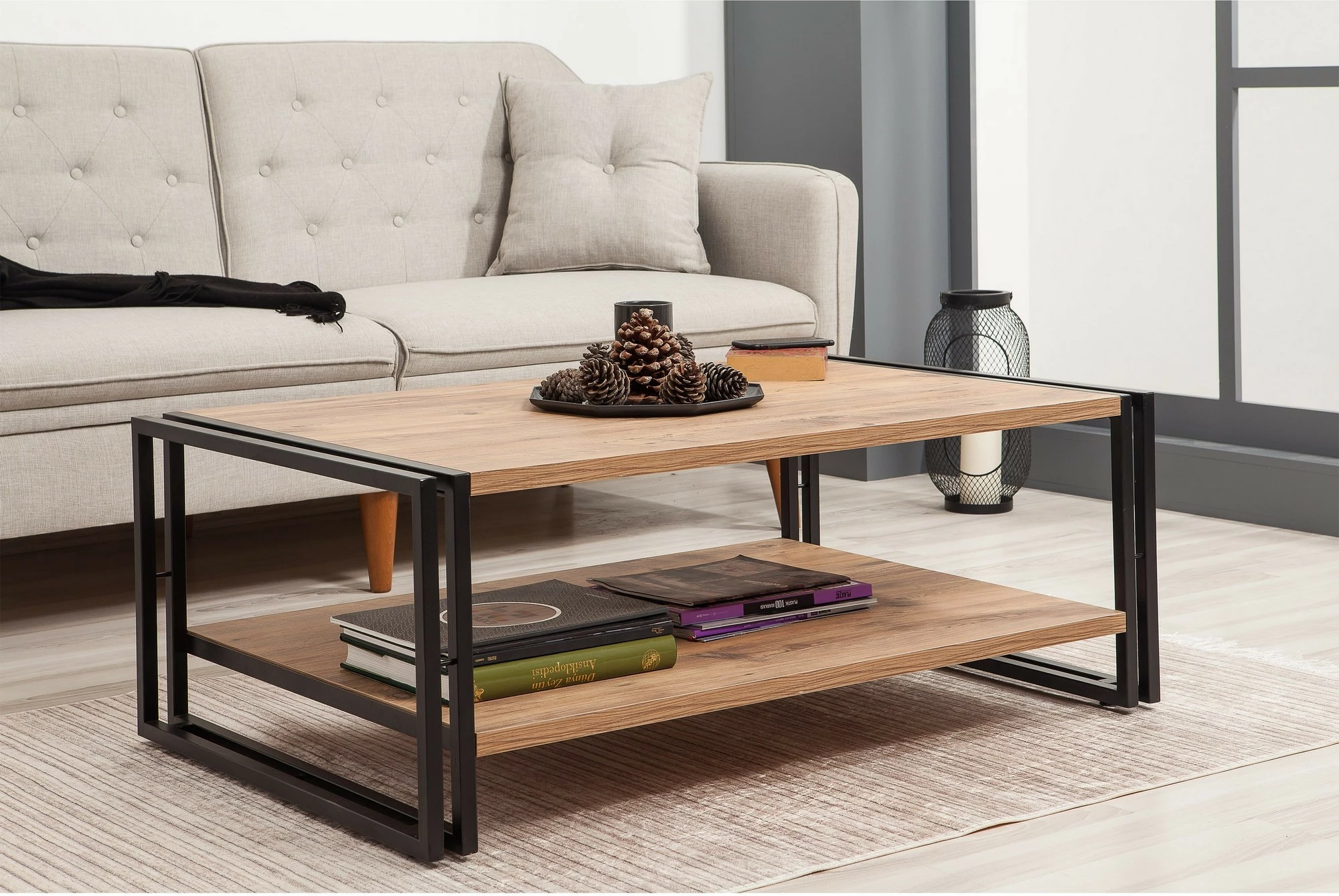 Tavolinë kafeje Hanah Home, Cosmo Rectus, ngjyrë Atlantic Pine dhe e zezë