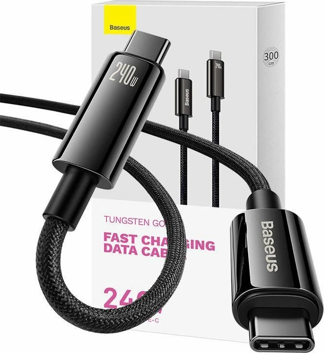 Kabllo USB-C në USB-C Baseus Tungsten Gold CAWJ040201 3m 240W PD3.1 480Mbps e zezë