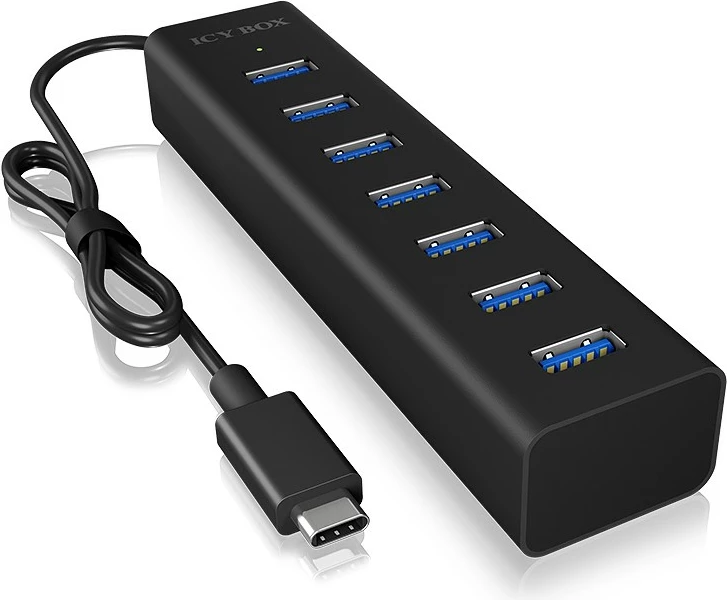 USB hub ICY BOX IB-HUB1700-C3, 7 porta, USB 3.2 Gen 1, Type-C në Type-A, 0.4m, e zezë