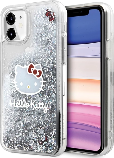 Mbështjellës Hello Kitty Liquid Glitter Charms Kitty Head për iPhone 11/XR, Argjend