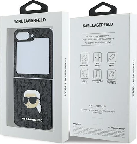 Mbështjellës Karl Lagerfeld Saffiano Monogram Head Pin për Samsung Galaxy Z Flip 6, i zi