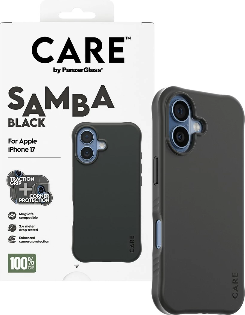 Mbështjellës PanzerGlass CARE fashionable Samba MagSafe për iPhone 17, i zi