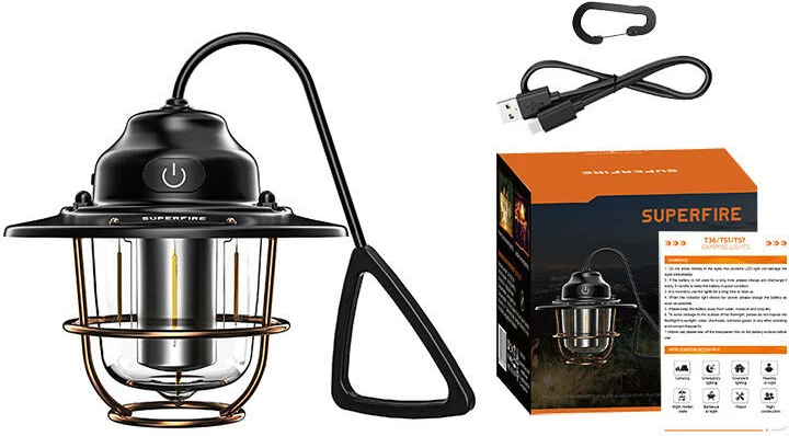 Llambë kampingu Superfire T57, 2000 mAh, 320 lumen, e zezë