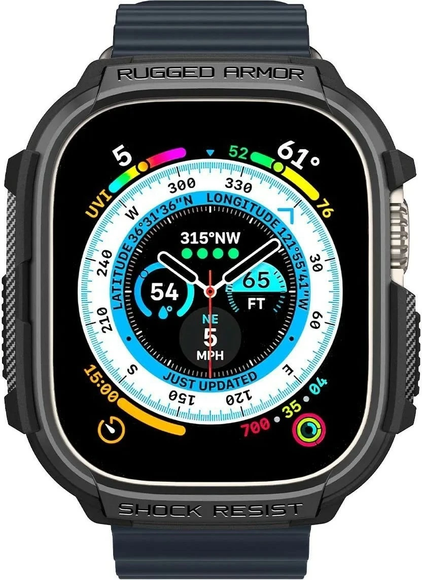 Mbështjellëse për Apple Watch Ultra 2/Ultra 49mm Spigen Rugged Armor, e zezë