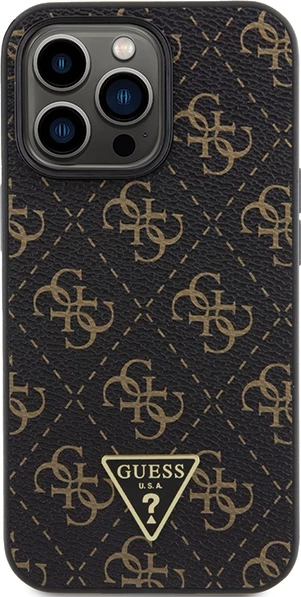 Mbështjellës Guess 4G Triangle Metal Logo për iPhone 14 Pro Max, i zi