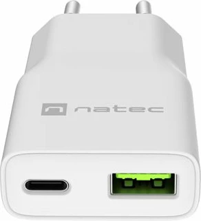 Karikues rrjeti Natec Ribera GaN Slim NUC-2376, 20W, 1x USB-A + 1x USB-C, 3A, i bardhë