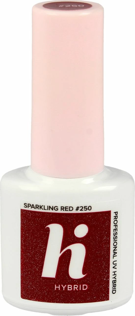 Llak hibrid për thonj Hi Hybrid Sparkling Red #250 5 ml, e kuqe me glitter
