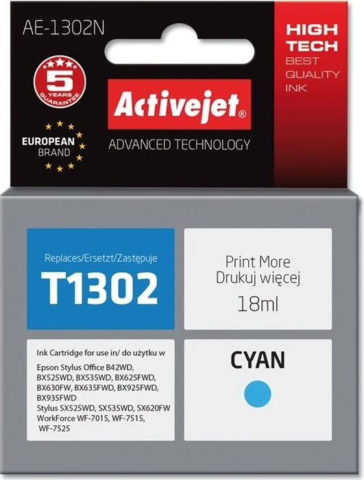 Kartuçë boje Activejet AE-1302N për Epson T1302, Cyan