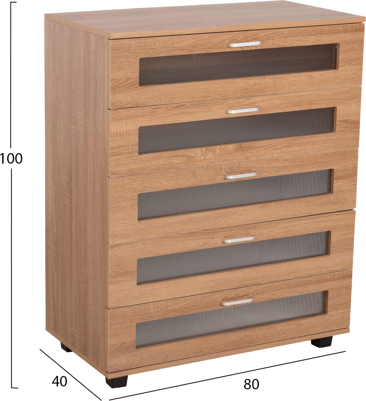 Komodinë me sirtarë THORGAN FH9881.01 melaminë në ngjyrë sonama-5 sirtarë 80Χ40Χ100H cm