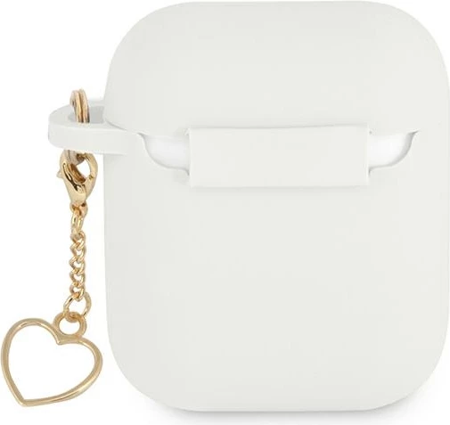Mbështjellës Guess për AirPods 1/2, Charm Heart Collection, silikon, Bardhë