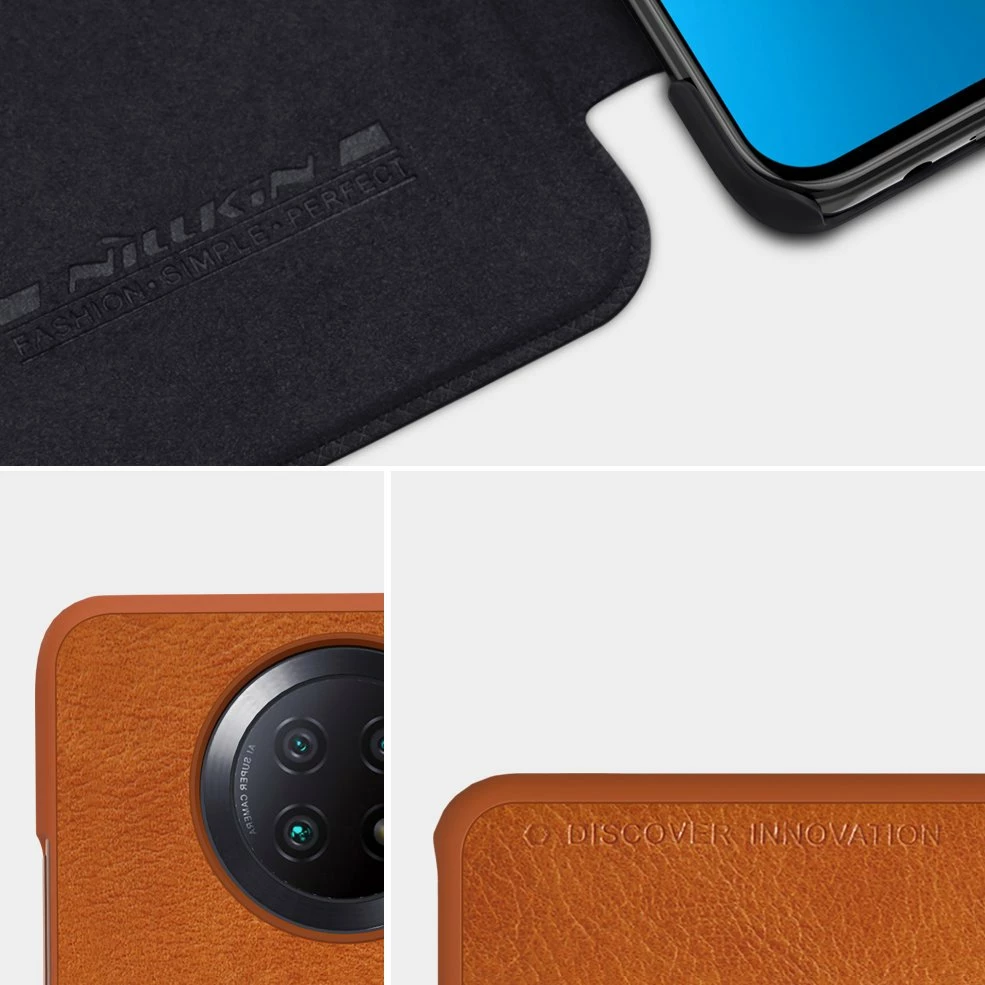 Mbështjellës Nillkin Qin për Xiaomi Redmi Note 9T 5G, lëkurë, kafe