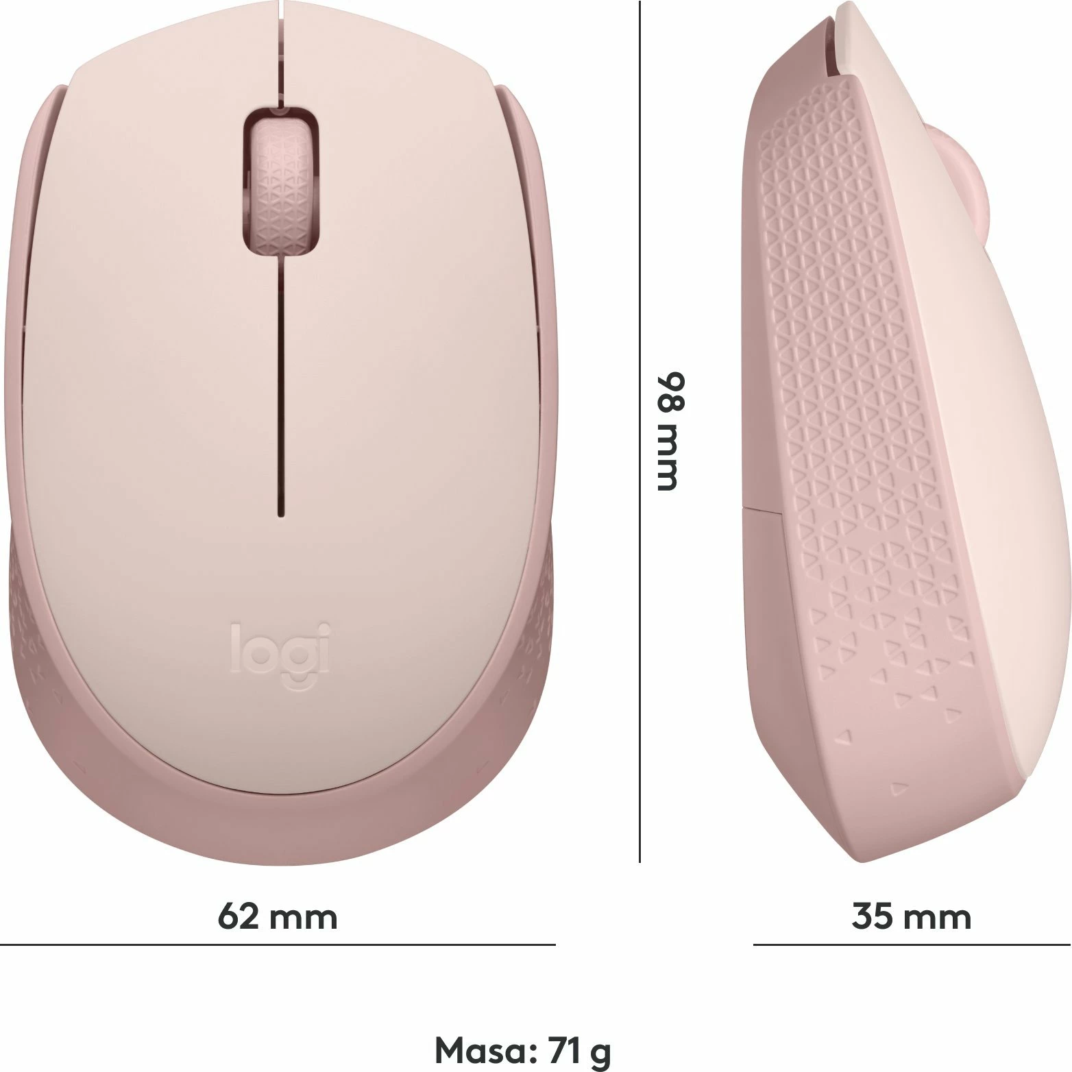 Maus Logitech M171 (910-006865) pa kabllo 2.4GHz 1000 DPI me marrës USB, rozë