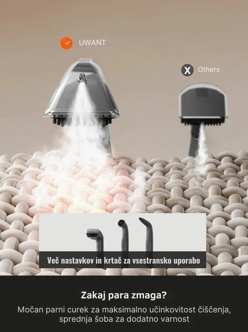 Pastrues me avull dhe nxjerrës njollash Uwant B400 2-në-1, 100°C avull, 65°C ujë i nxehtë, 18000 Pa, 1.2L/1.4L, gri, me aksesorë