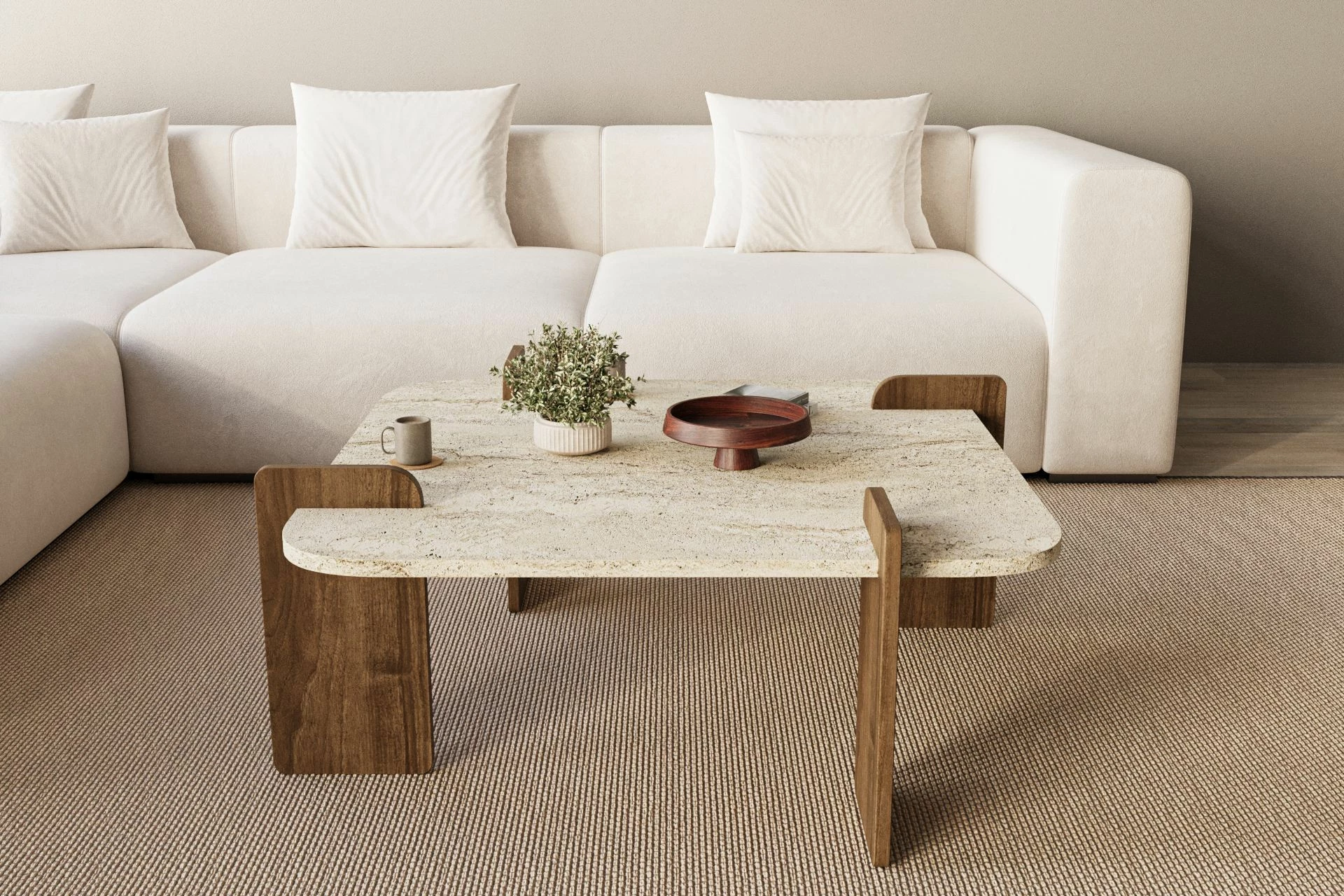 Tavolinë kafeje Skye Decor, ngjyrë travertin, arrë