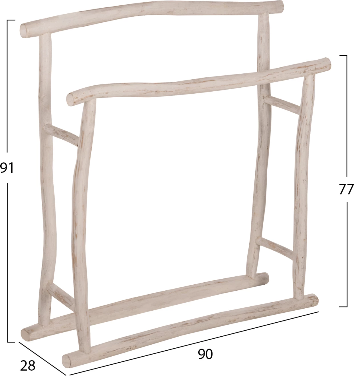 Varëse për peshqirë, degë tik, ngjyrë patina e bardhë, FH7908, 90x28x77-91H cm