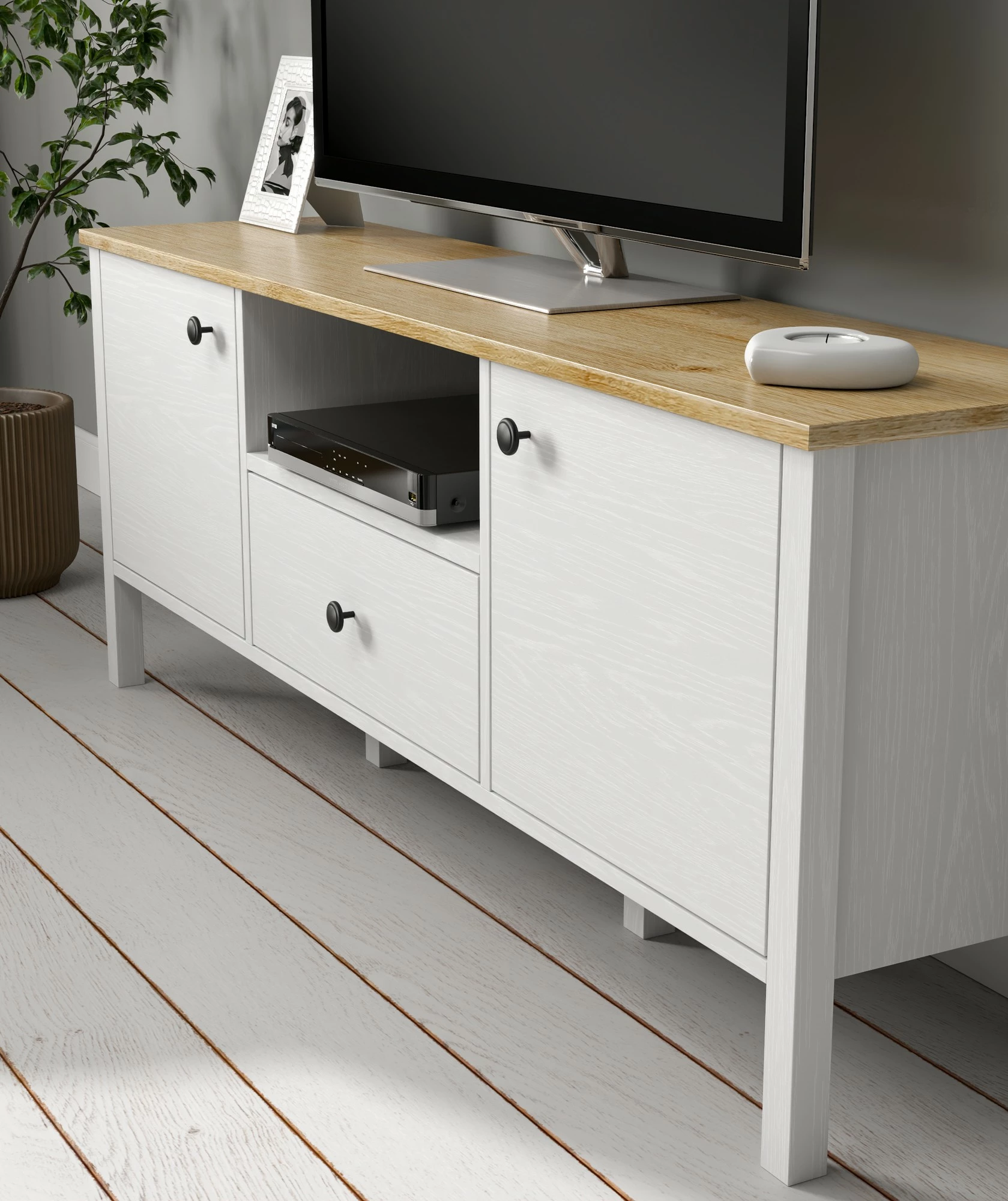 Komodë për TV, ngjyrë druri dhe e bardhë, FRN-20057