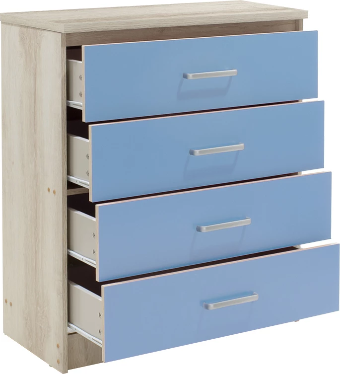 Komodinë për fëmijë me 4 sirtarë, ngjyrë castillo-blu, 80x40x95