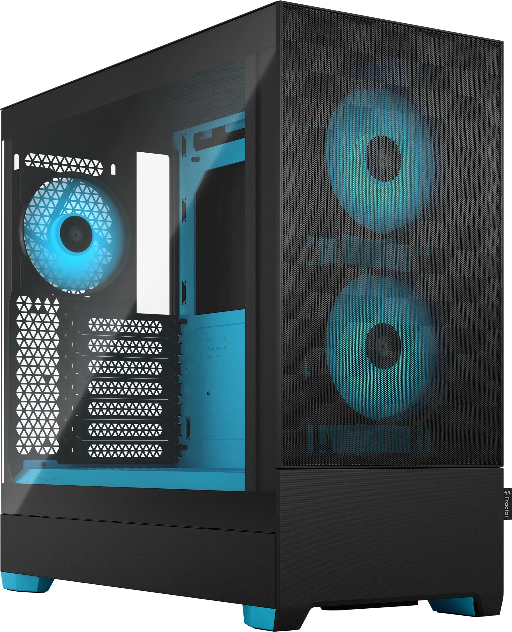 Kasë Fractal Design Pop Air RGB Cyan Core TG Clear Tint, Tower, RGB, xham i temperuar, e zezë/cyan