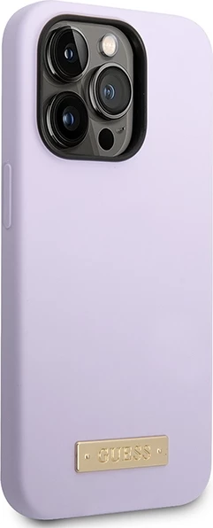 Mbështjellës Guess GUHMP14LSBPLU për iPhone 14 Pro 6.1", silikon, MagSafe, vjollcë
