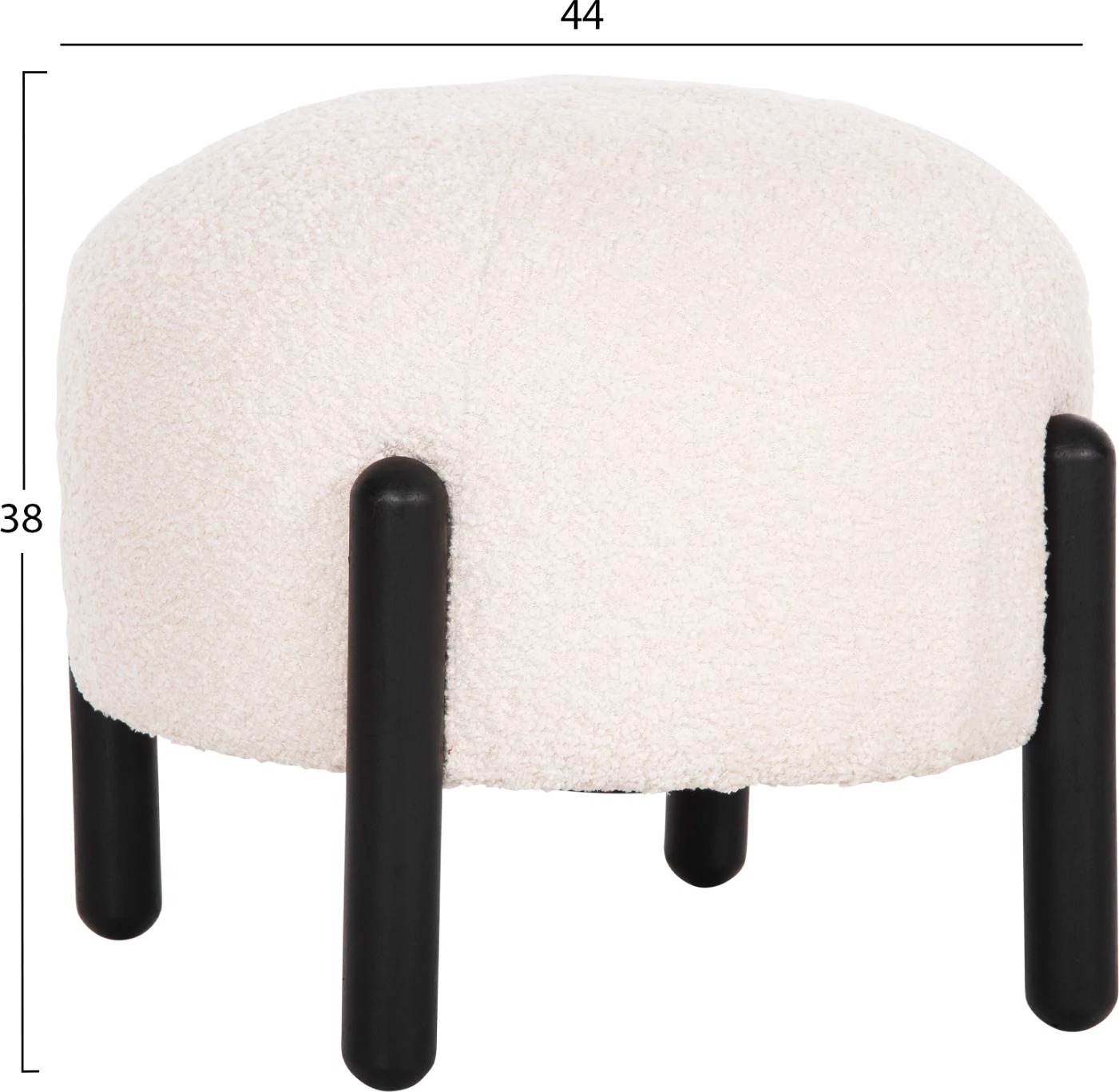 Karrige për bar, e rrumbullakët, EWAN, FH9596.06, pëlhurë boucle ecru, këmbë metalike të zeza, Φ45x36H cm