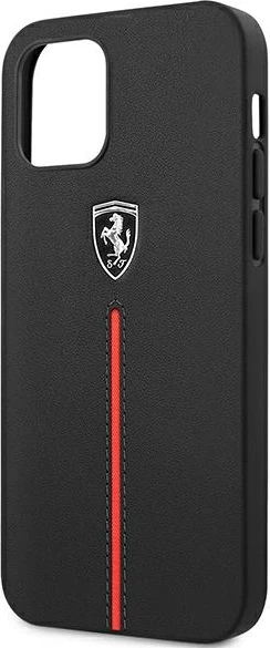 Mbështjellës Ferrari Off Track për iPhone 12 Pro Max, lëkurë natyrale, i zi