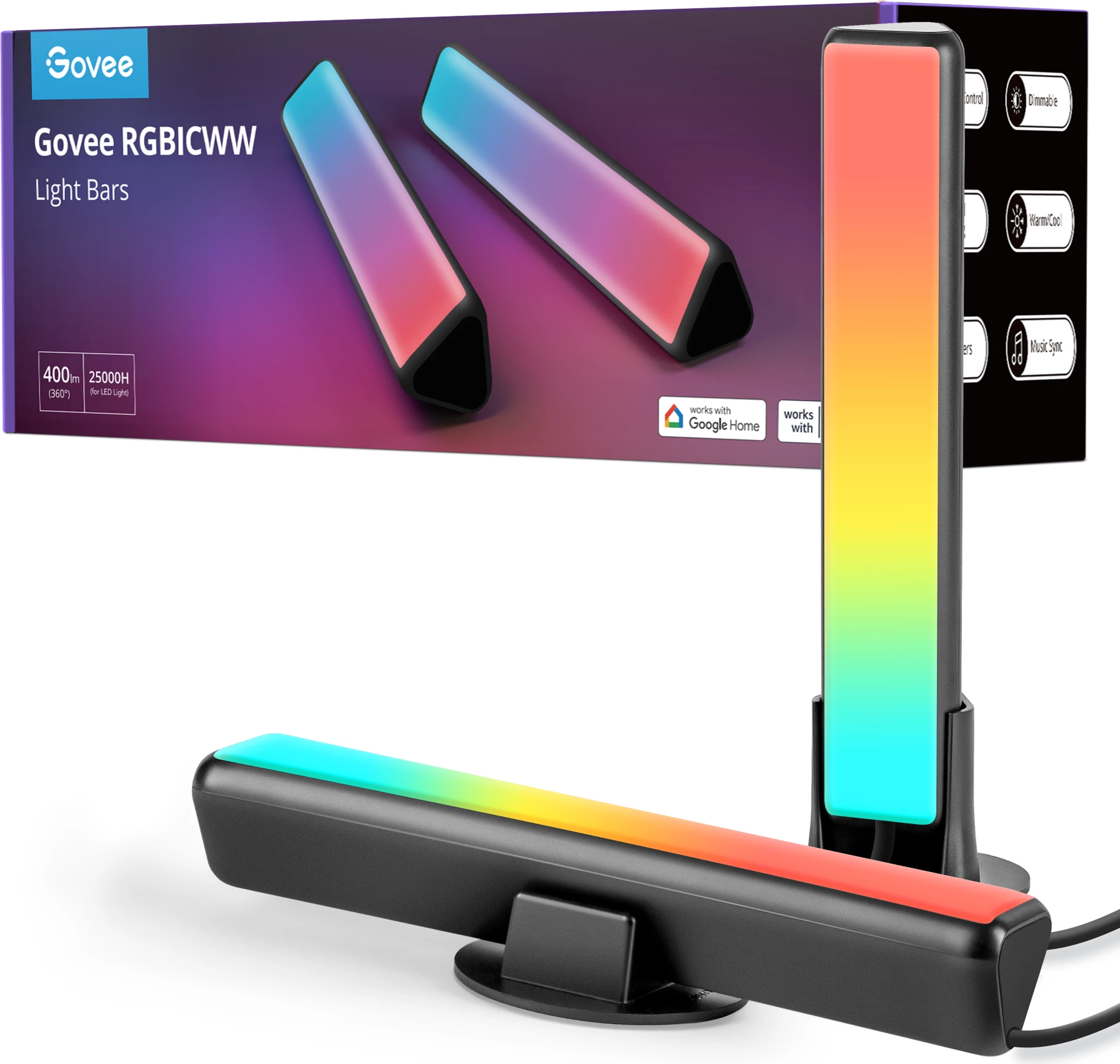 Shufra ndriçimi LED Govee Flow Plus H6056, RGBICWW, WiFi + Bluetooth, set 2 copë