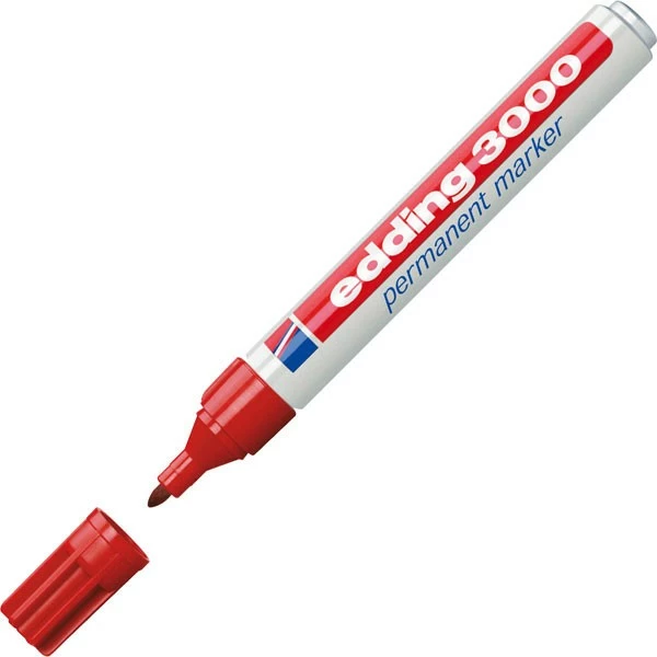 Marker permanent edding 3000, plastik, 3mm, 10 copë, kuq/bardhë
