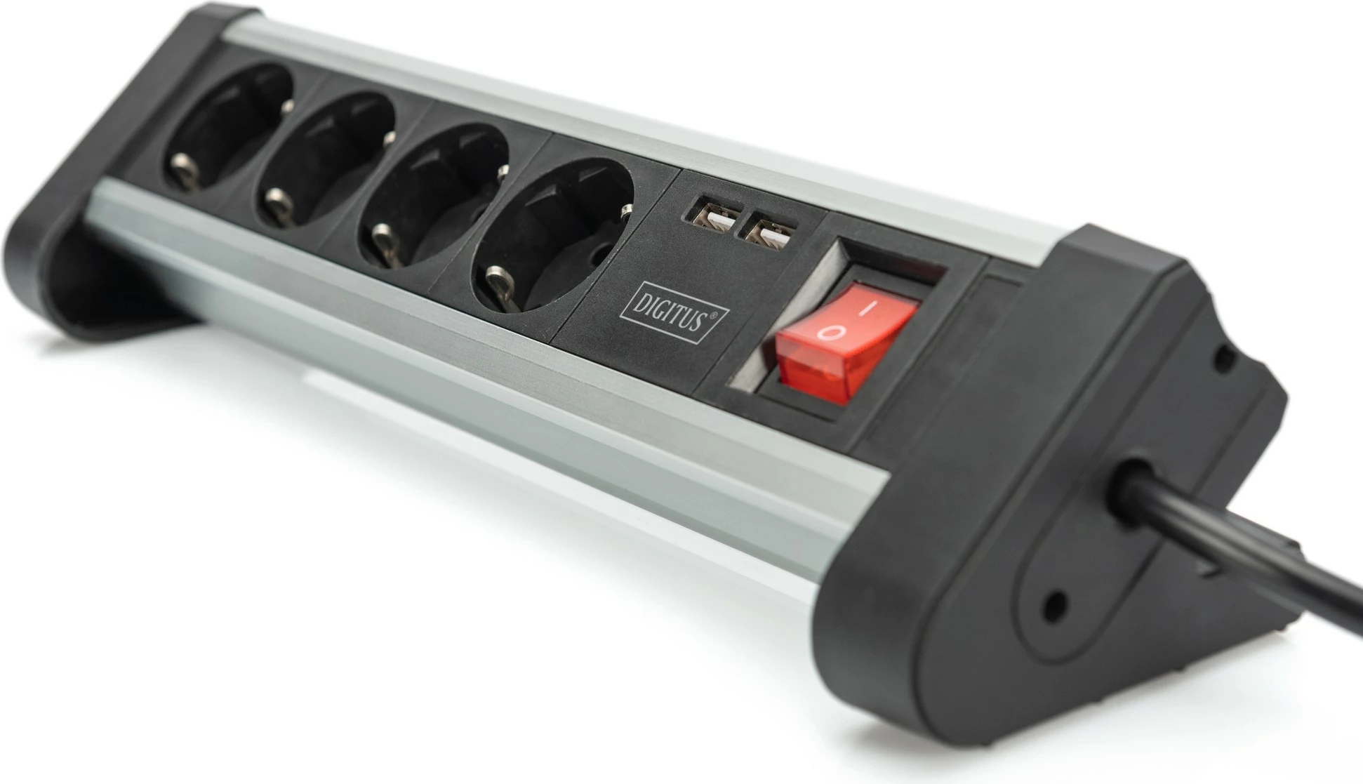 Shirit prizash Digitus 4-dalje me 2x porta USB, 1.5 m, i brendshëm, Tipi E / F, Tipi F (CEE 7/4), i zi, argjendtë, alumin