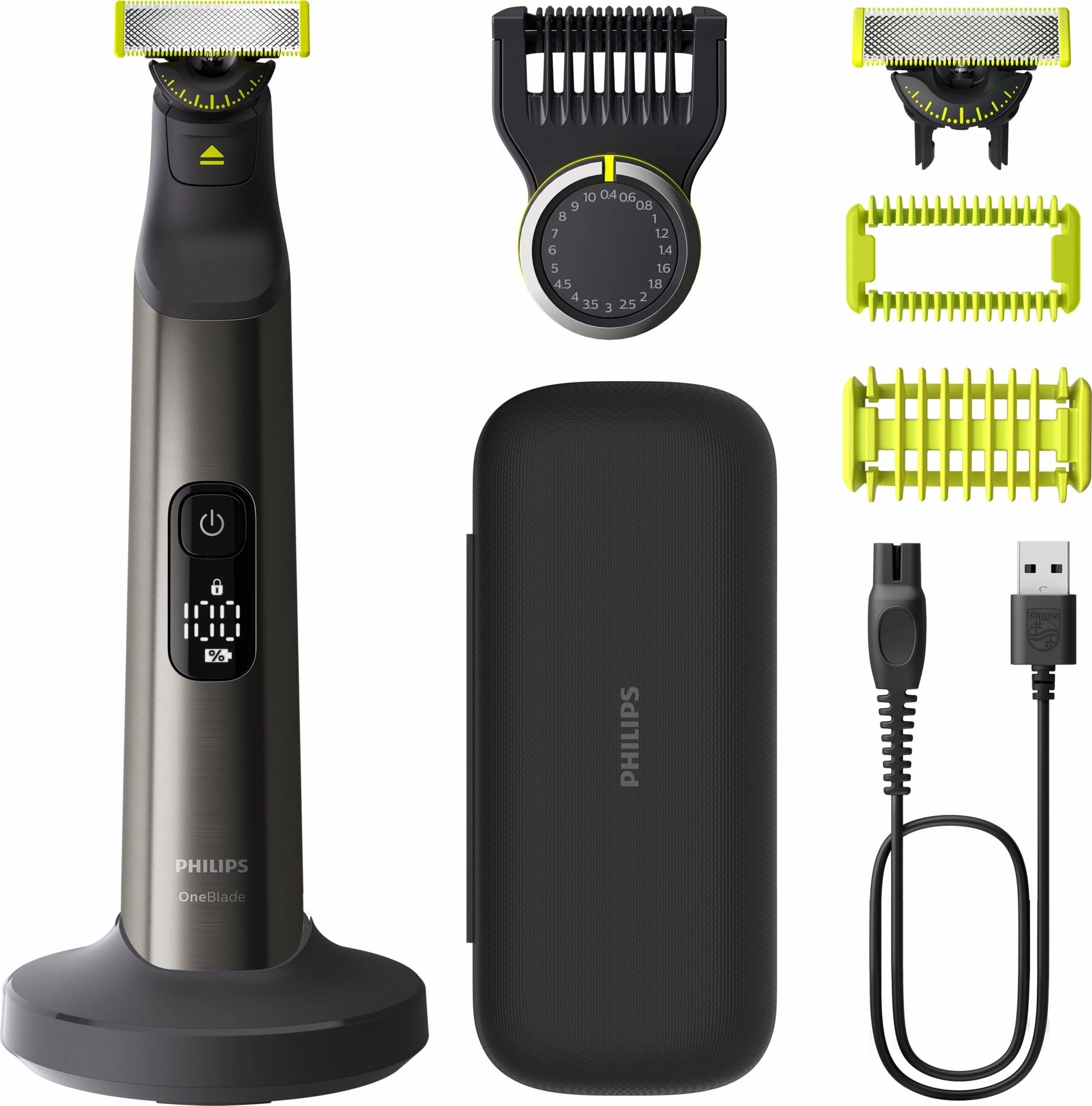 Makinë rroje Philips OneBlade Pro 360 QP6652/61, për fytyrë & trup, 120 min bateri, IPX7, gri, set me krehër preciz 20 gjatësive