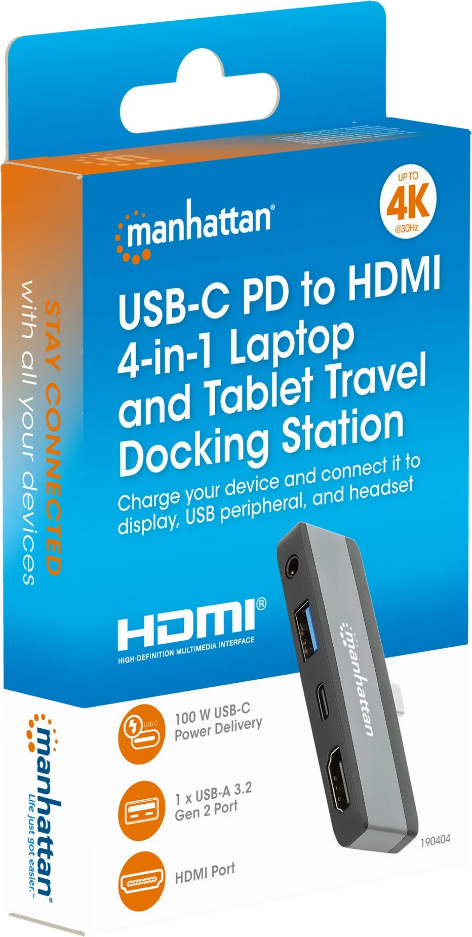 Docking station MANHATTAN USB-C PD 4-në-1, HDMI, gri