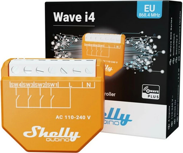 Switch smart Shelly Qubino Wave i4, 4-kanalësh, Z-Wave, portokalli
