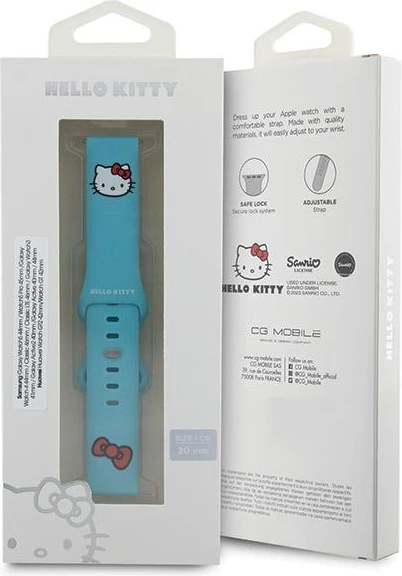 Rrip silikoni për smartwatch Hello Kitty Silicone Kitty Head, 20mm, kaltër
