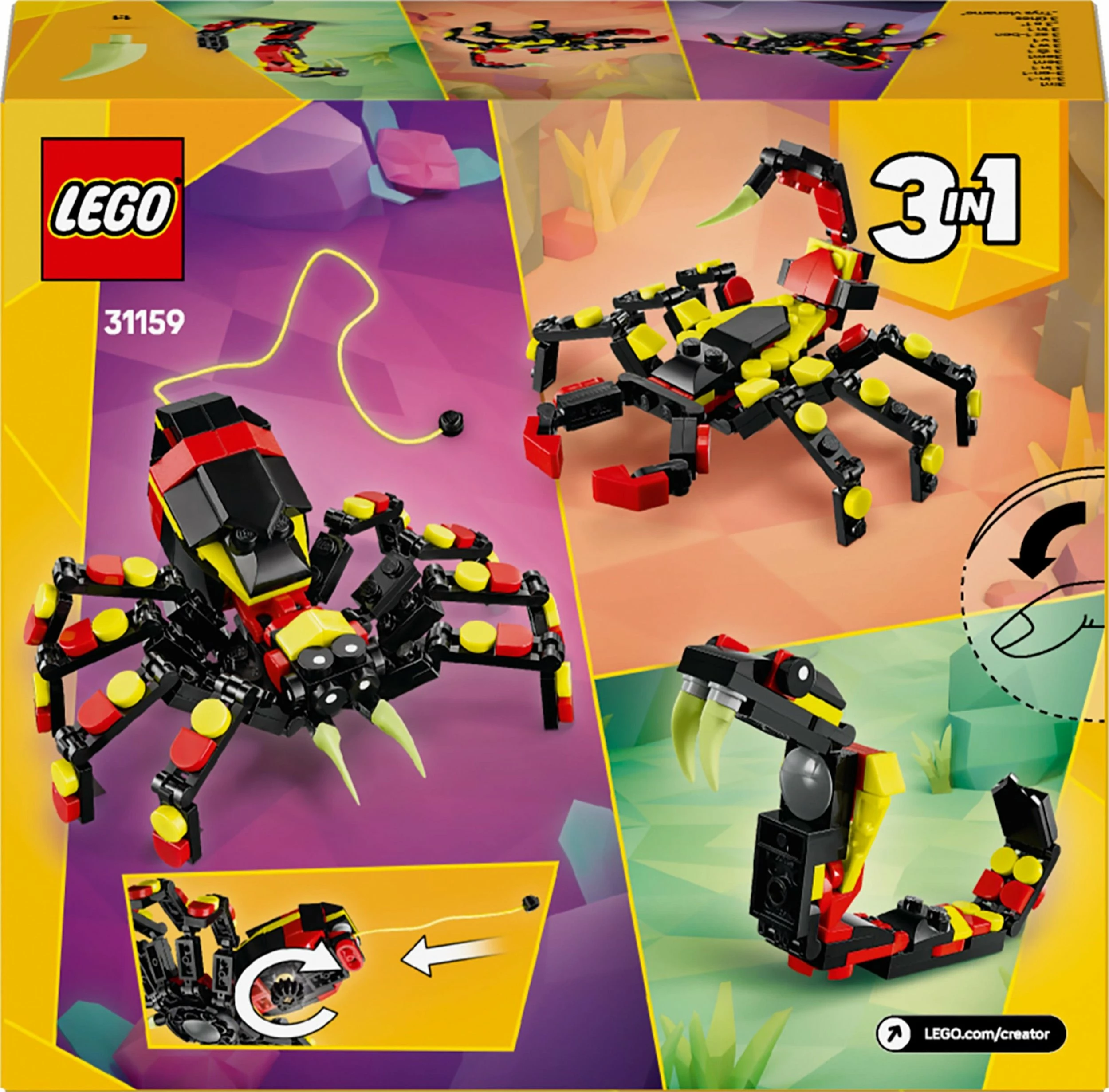 Set LEGO Creator 3-në-1 Wild Animals Amazing Spider 31159, 153 copë