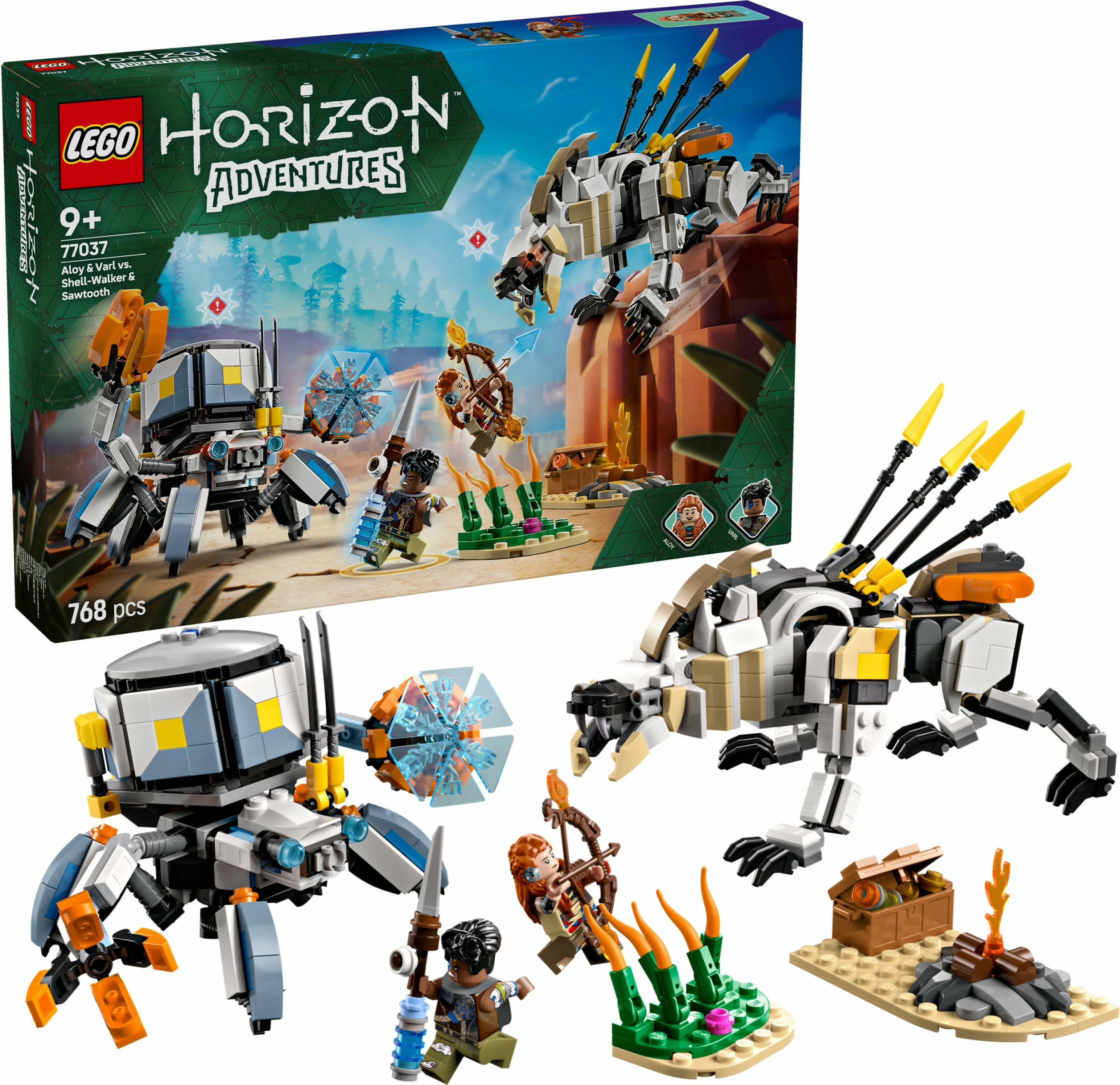 Set ndërtimi LEGO Horizon Adventures 77037, Aloy & Varl kundër Shell-Walker & Sawtooth, 768 pjesë, shumëngjyrësh