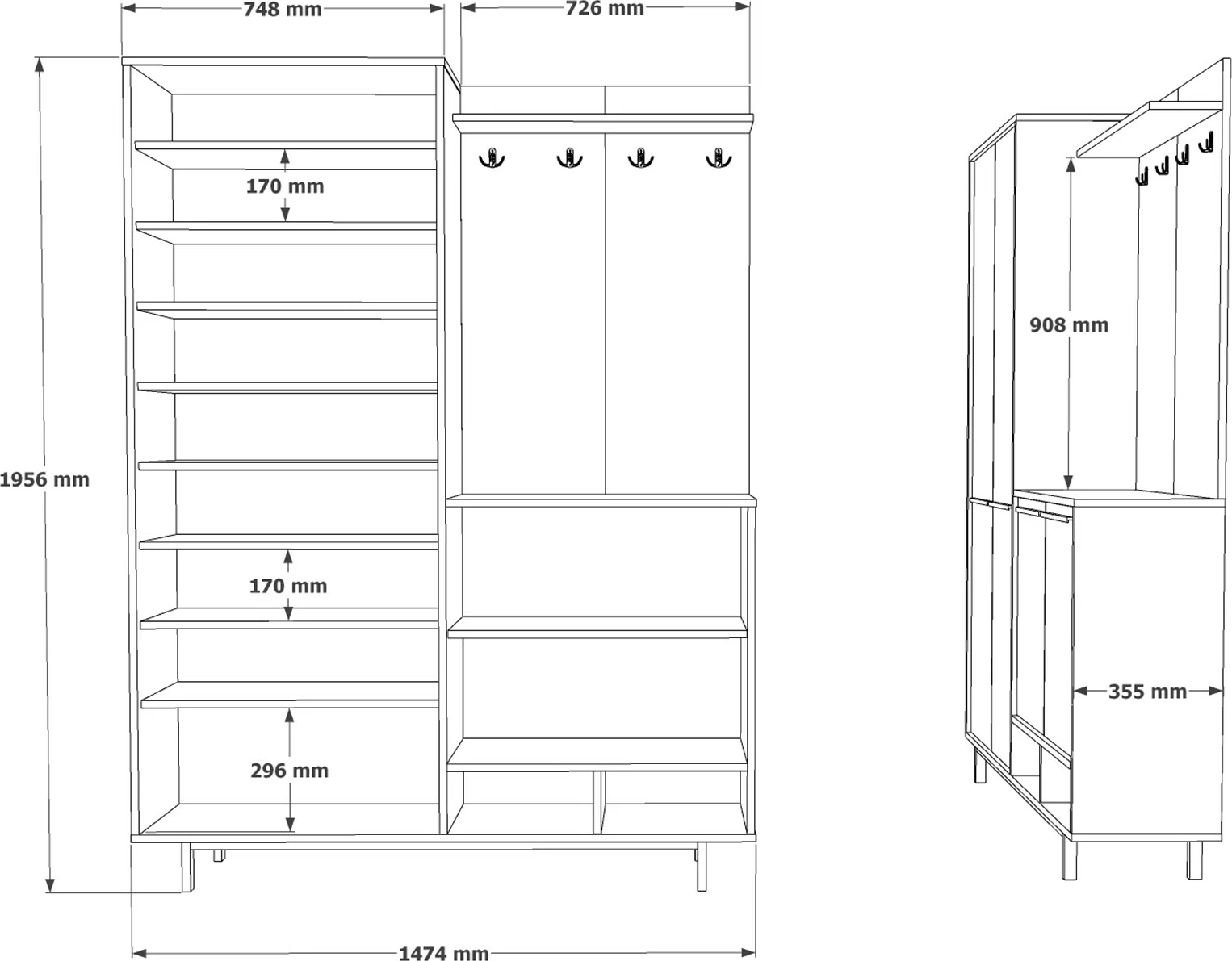 Stendë korridori Hanah Home, OS1-SW, ngjyrë lis dhe e bardhë
