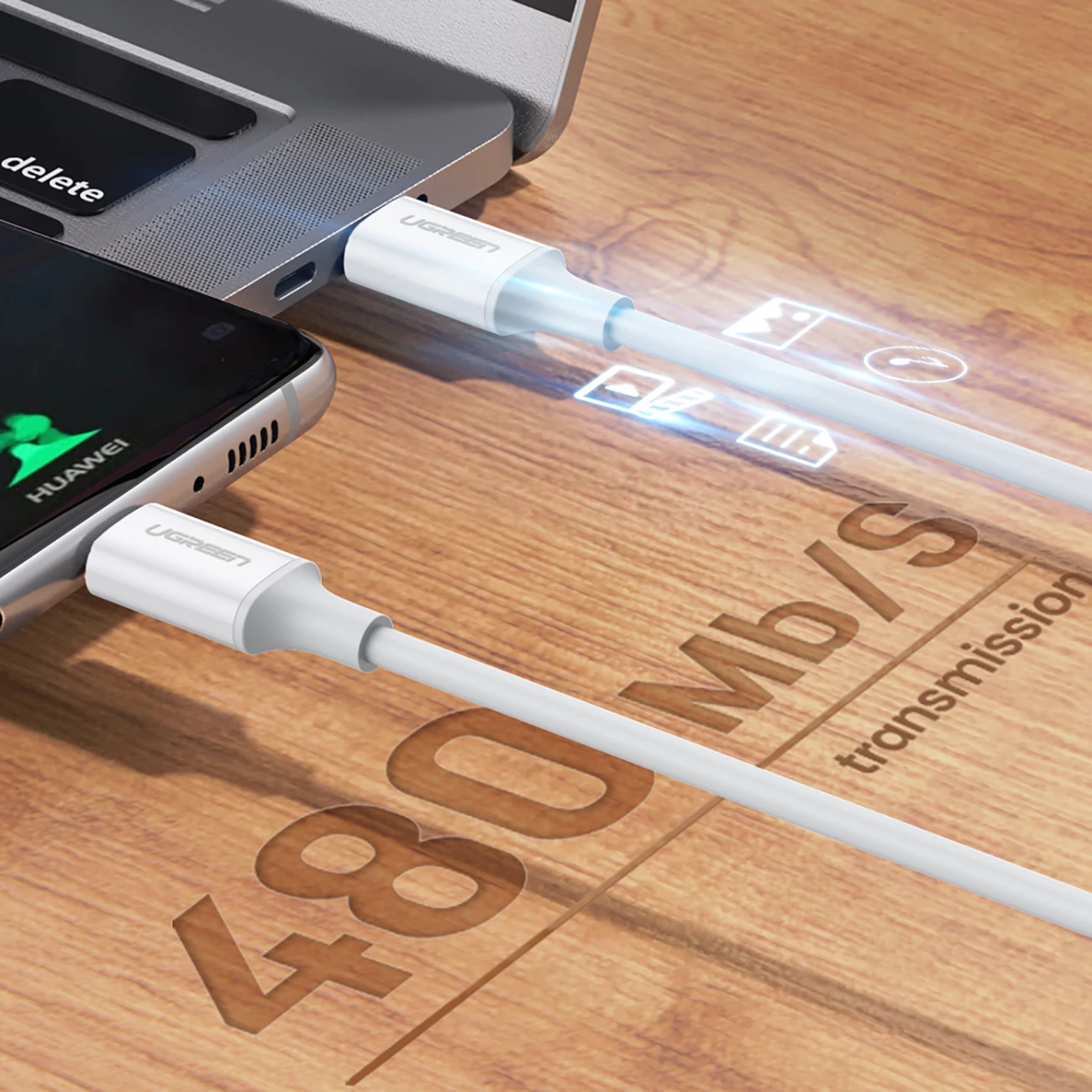 Kabllo USB-C në USB-C Ugreen US264 60518, 1m, 60W, e bardhë