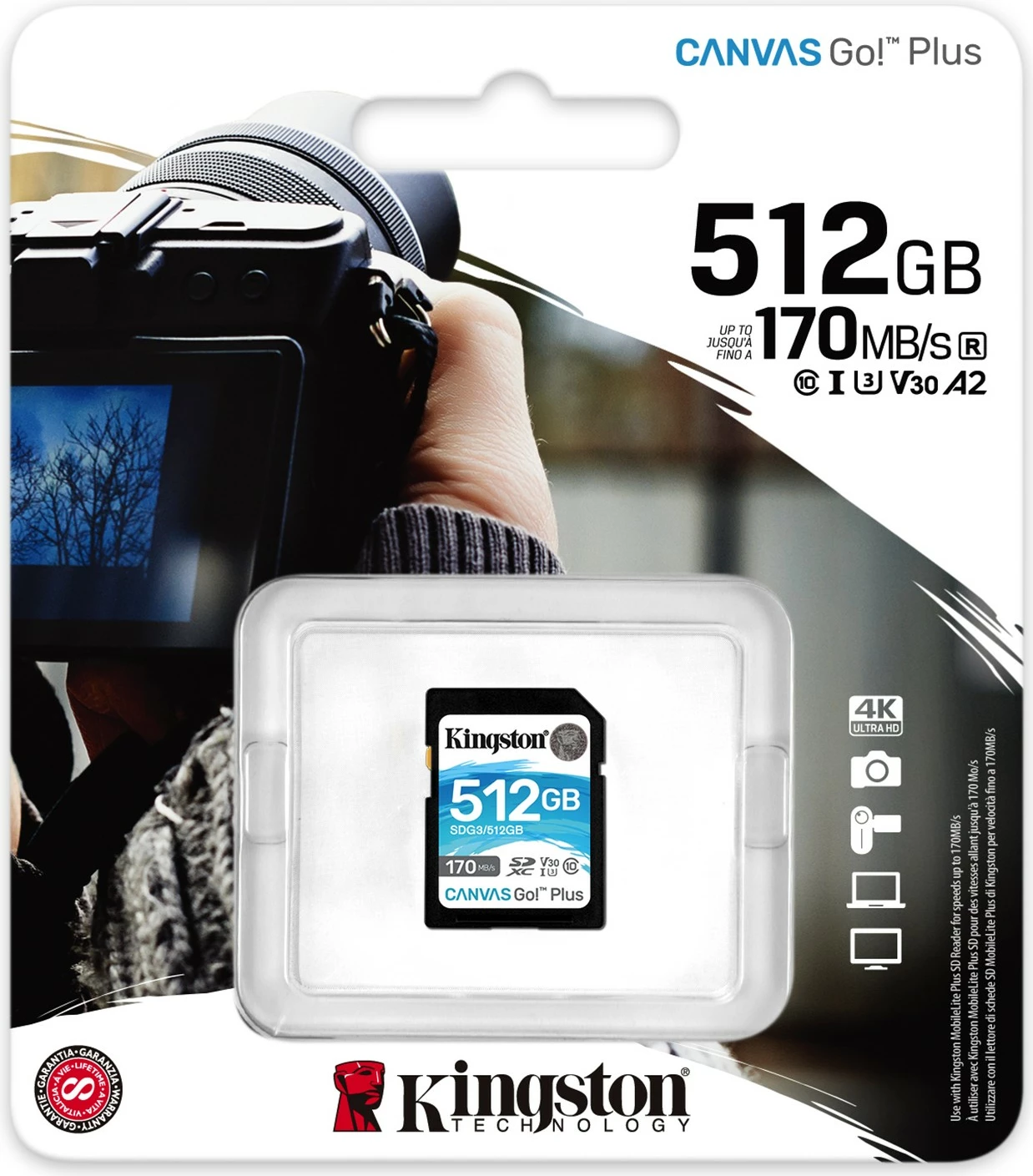 Kartelë SD Kingston Technology Canvas Go Plus 512GB, 170 MB/s, e zezë